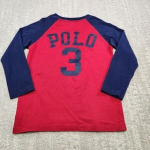 Polo Ralph Lauren Shirt Kids 6 Baseball Raglan Blue Red Spellout Cotton Tee